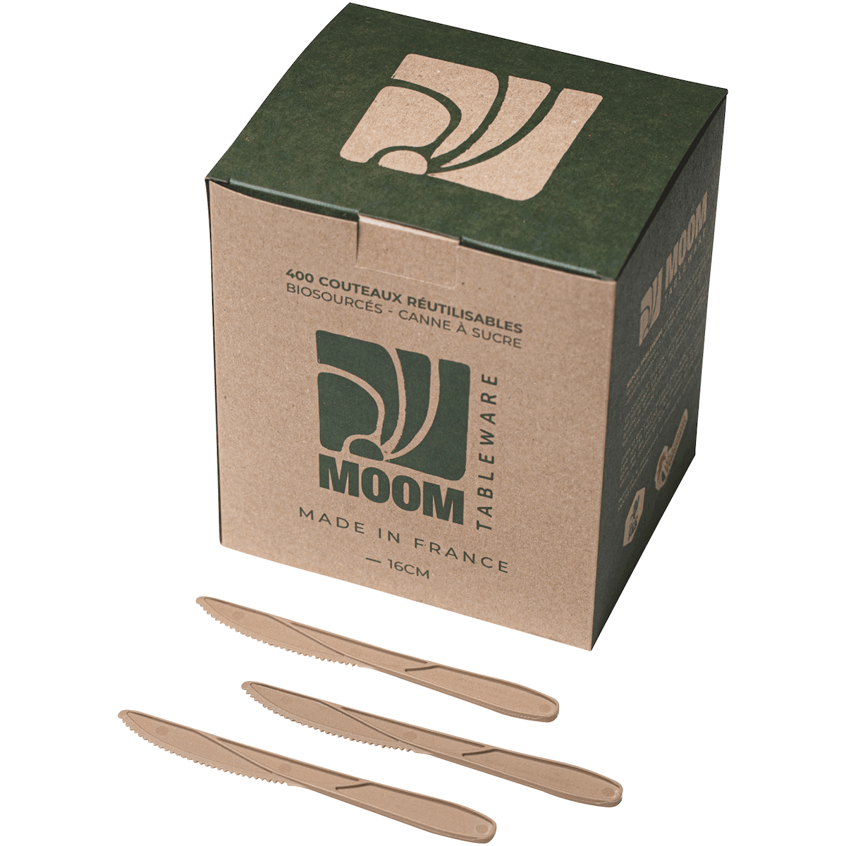 COUTEAU 16CMS RÉUTILISABLE BIOSOURCÉ CANNE À SUCRE - BOITE DE 400