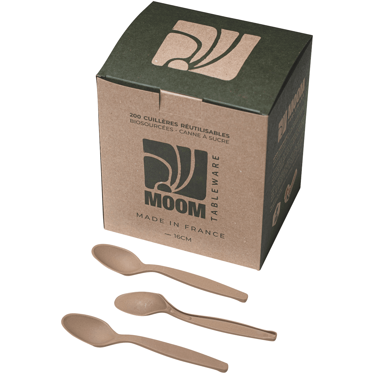CUILLÈRE 16CMS RÉUTILISABLE BIOSOURCÉE CANNE À SUCRE - BOITE DE 200