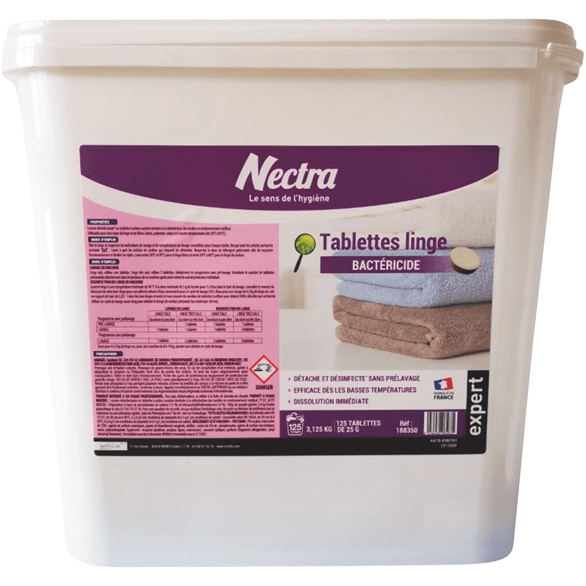 TABLETTES LESSIVE DÉSINFECTANTE SS PHOSPHATE 125 TABS - SEAU  3,125 KG