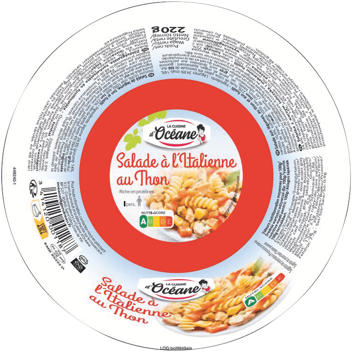 SALADE ITALIENNE AU THON - BOL METAL AVEC EASYPEEL DE 220G