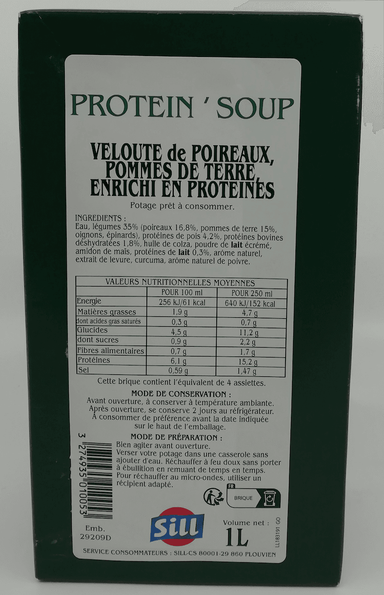 VELOUTE POIREAUX POMME DE TERRE PROTEINE 1L PROT SOUP
