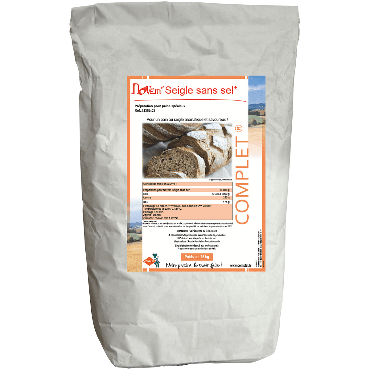 PAINS SPECIAUX NOVEM SEIGLE SANS SEL SAC 25 KG