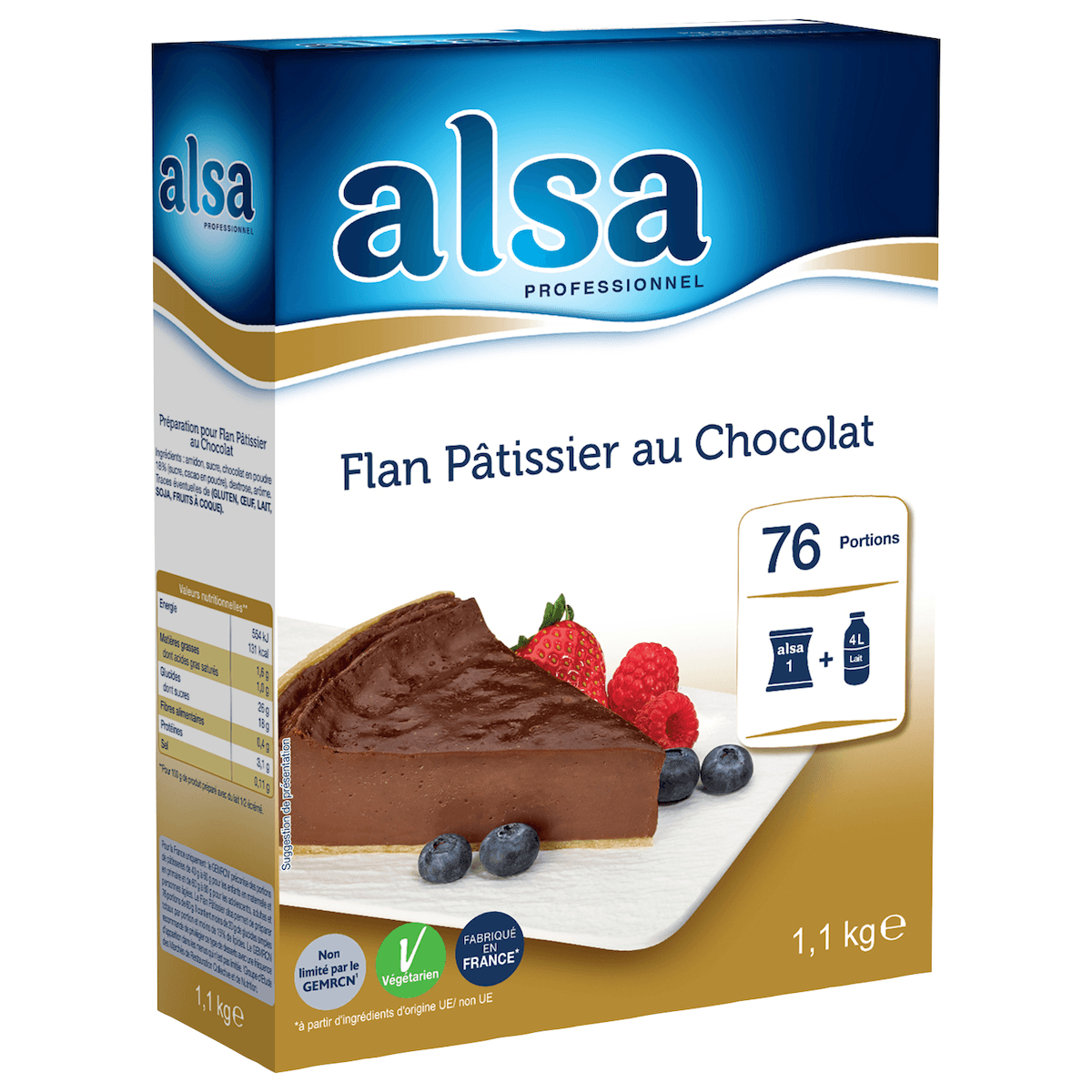 FLAN PATISSIER CHOCOLAT 1.1KG BOITE ALSA 76 PORTIONS