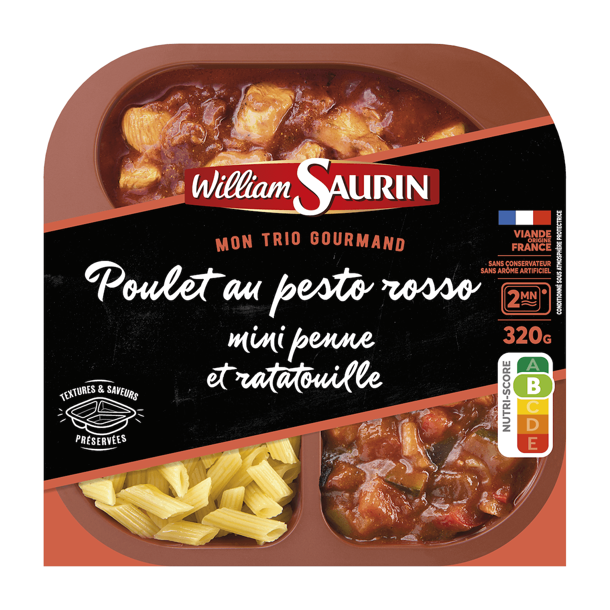 POULET AU PESTO ROSSO, MINI PENNE ET RATATOUILLE 320G