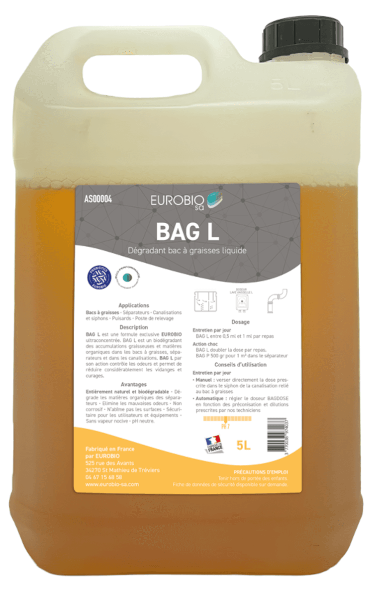 DÉGRADANT BAC A GRAISSES LIQUIDE PROBIOTIQUE - BIDON DE 5L + BOUCHON DOSEUR