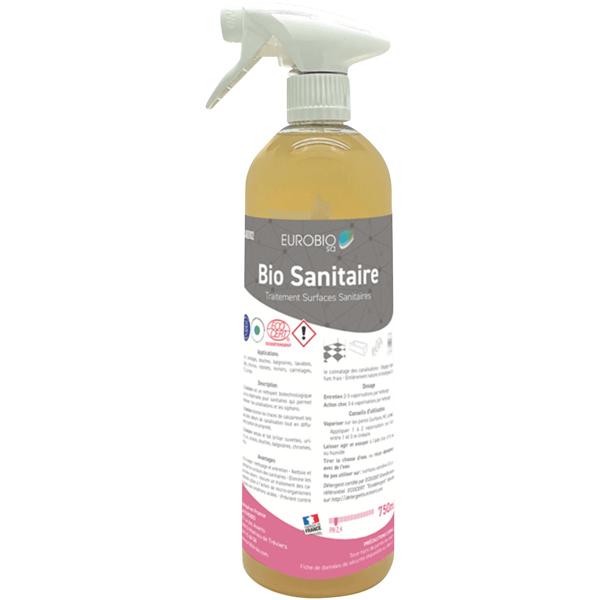 DETARTRANT SURFACES SANITAIRES PH 2,4 ECOCERT - PULVERISATEUR 750ML TETE MOUSSE