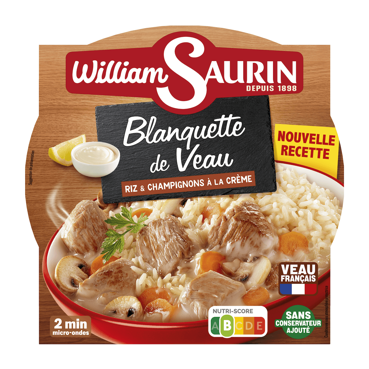 BLANQUETTE DE VEAU RIZ ET CHAMPIGNONS A LA CREME 285G