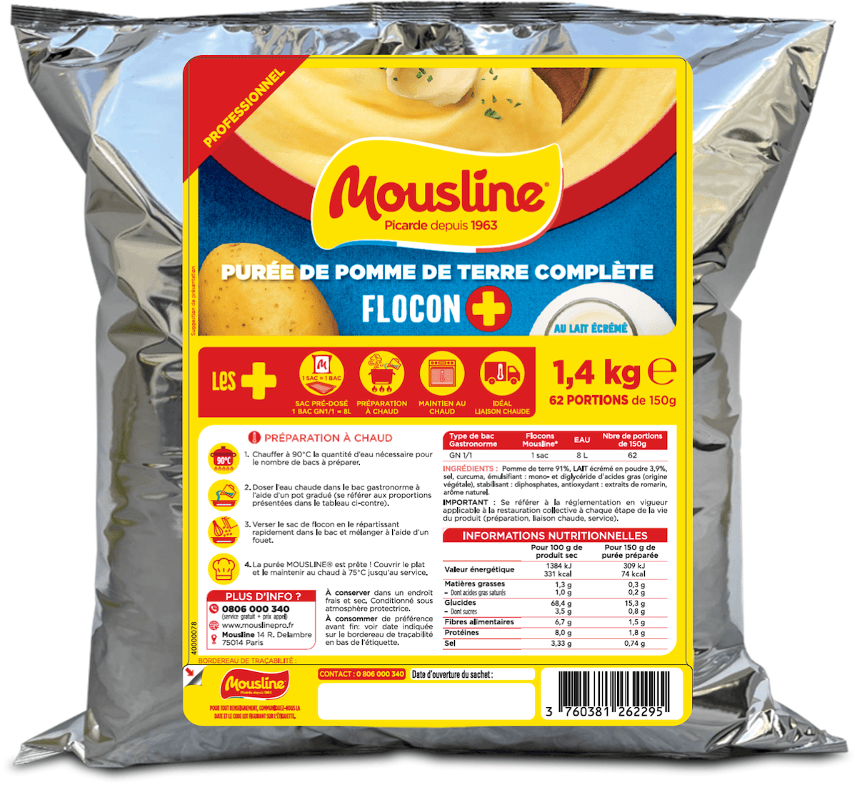 PUREE FLOCONS + COMPLETE AU LAIT ECREME 1,4KG