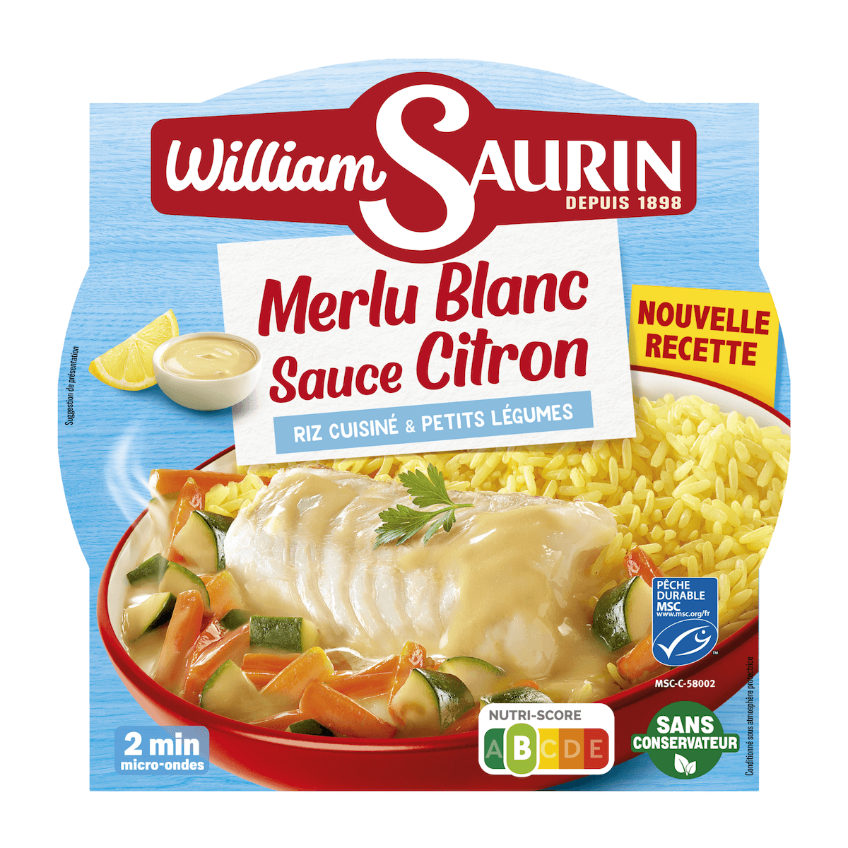 MERLU BLANC SAUCE CITRON RIZ CUISINE & PETITS LEGUMES  300G
