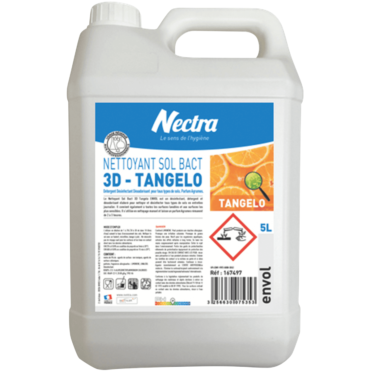 NETTOYANT SOL 3D TANGELO ENVOL PARFUM AGRUME COULEUR ORANGE - 5L