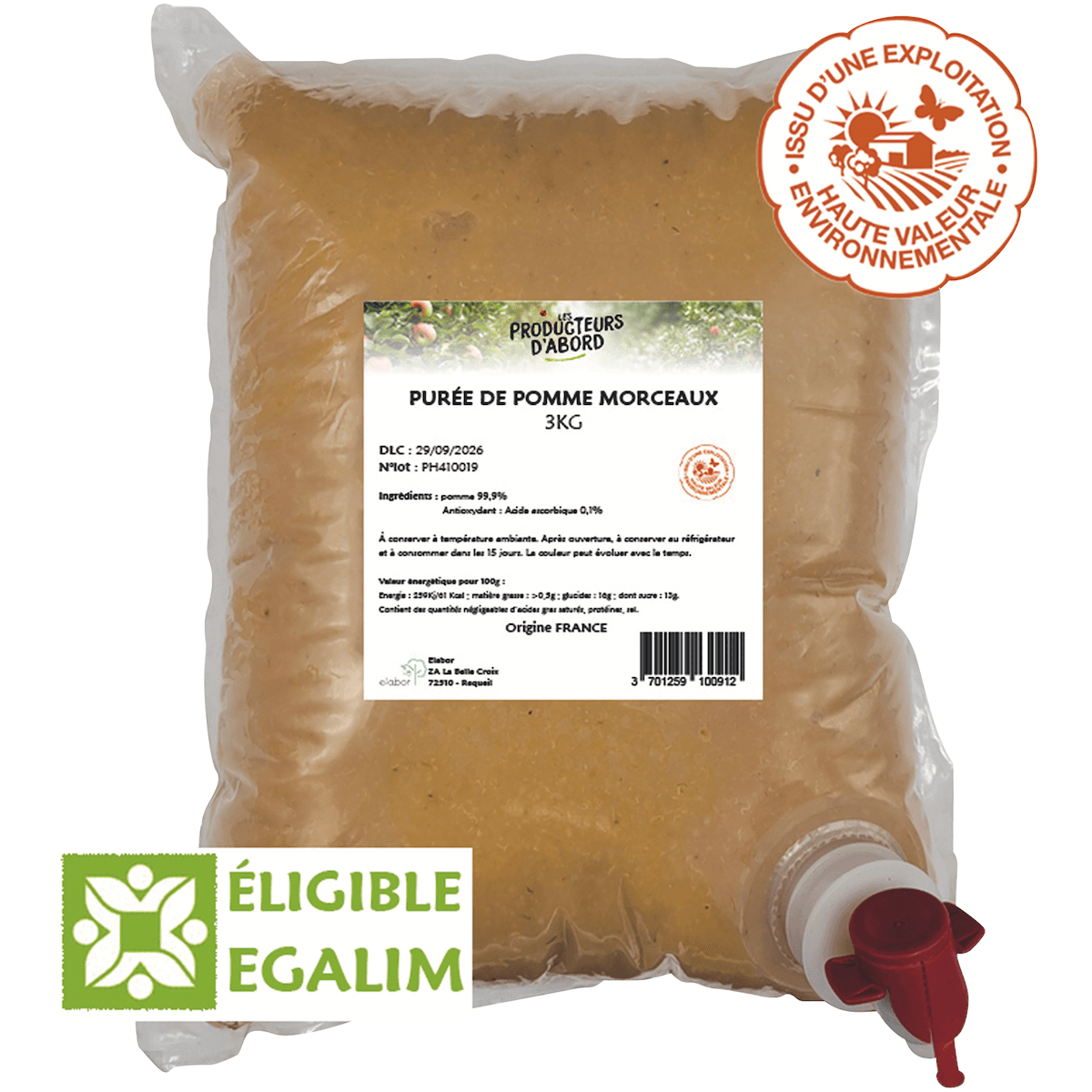 PUREE POMME MORCEAUX HVE 3KG