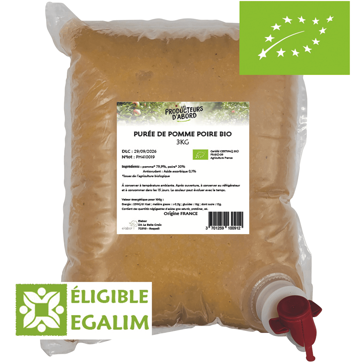PUREE POMME POIRE BIO 3KG