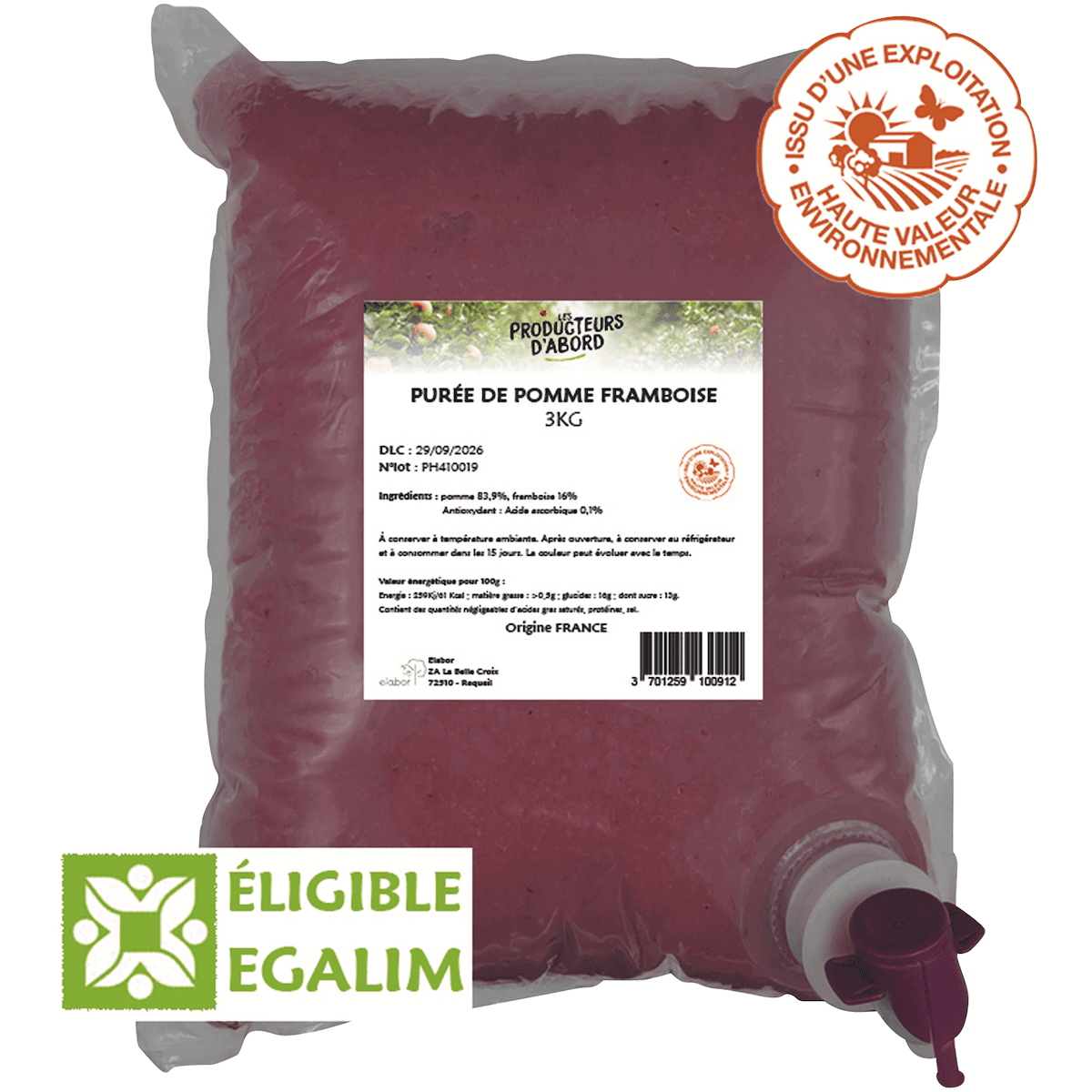 PUREE POMME FRAMBOISE HVE 3KG