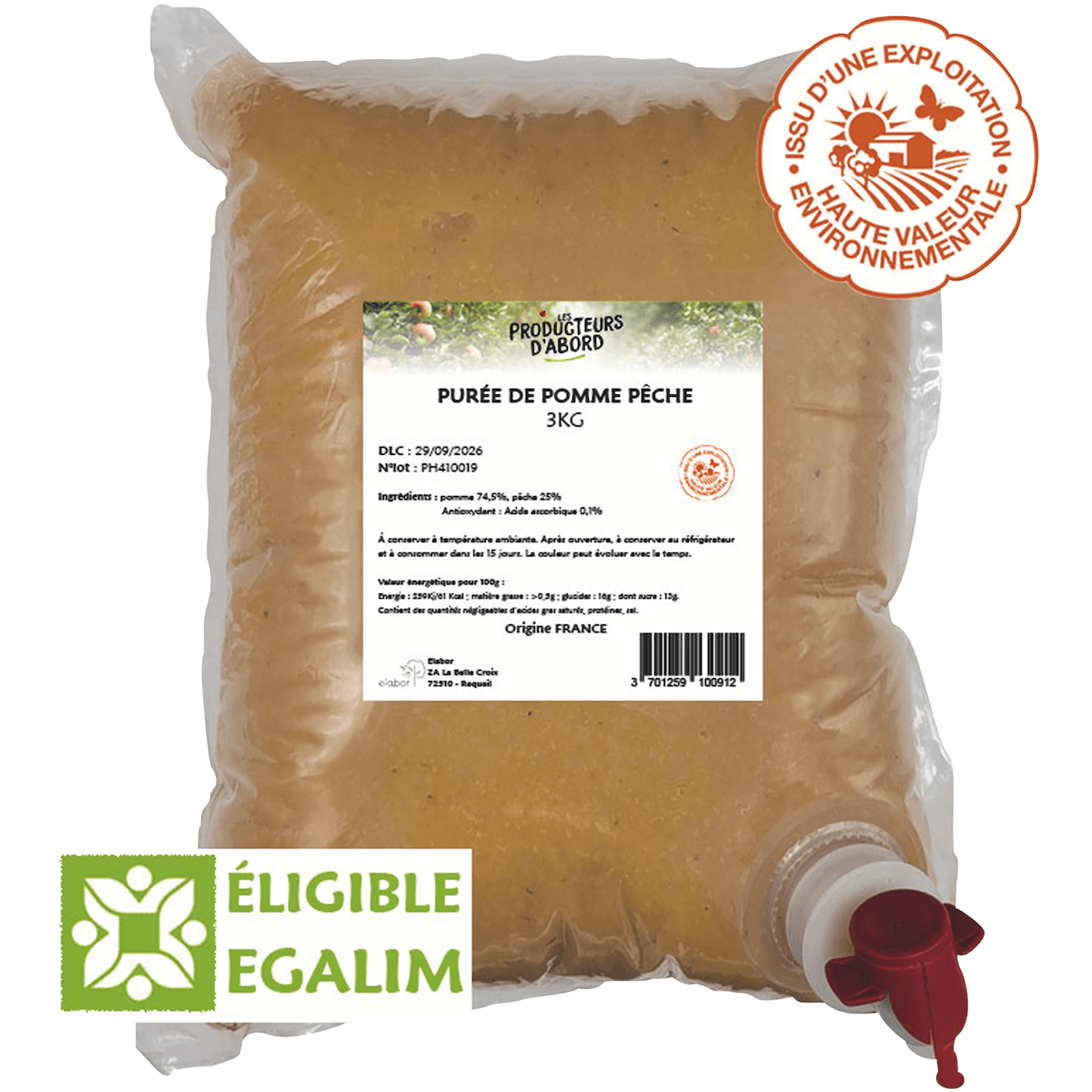 PUREE POMME PECHE HVE 3KG