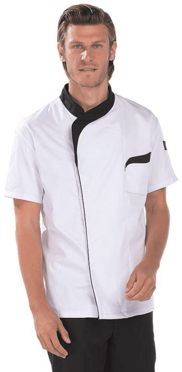 VESTE DE CUISINE JOHAN SATIN 50/50 BLANC/NOIR