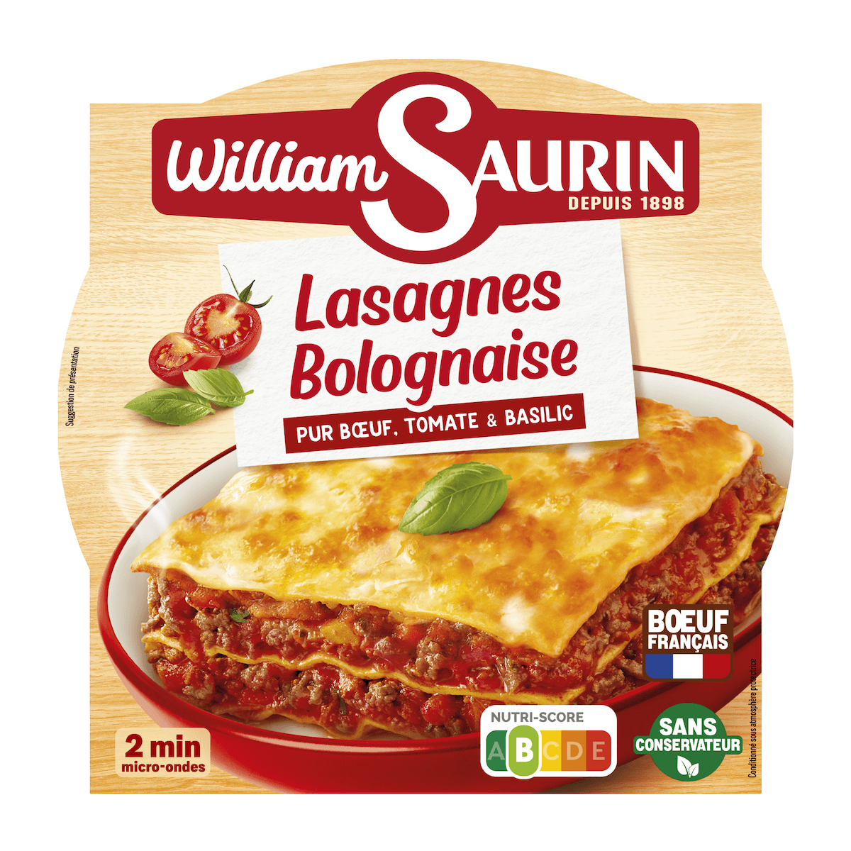 LASAGNE A LA BOLOGNAISE PUR BOEUF TOMATES ET BASILIC 300G