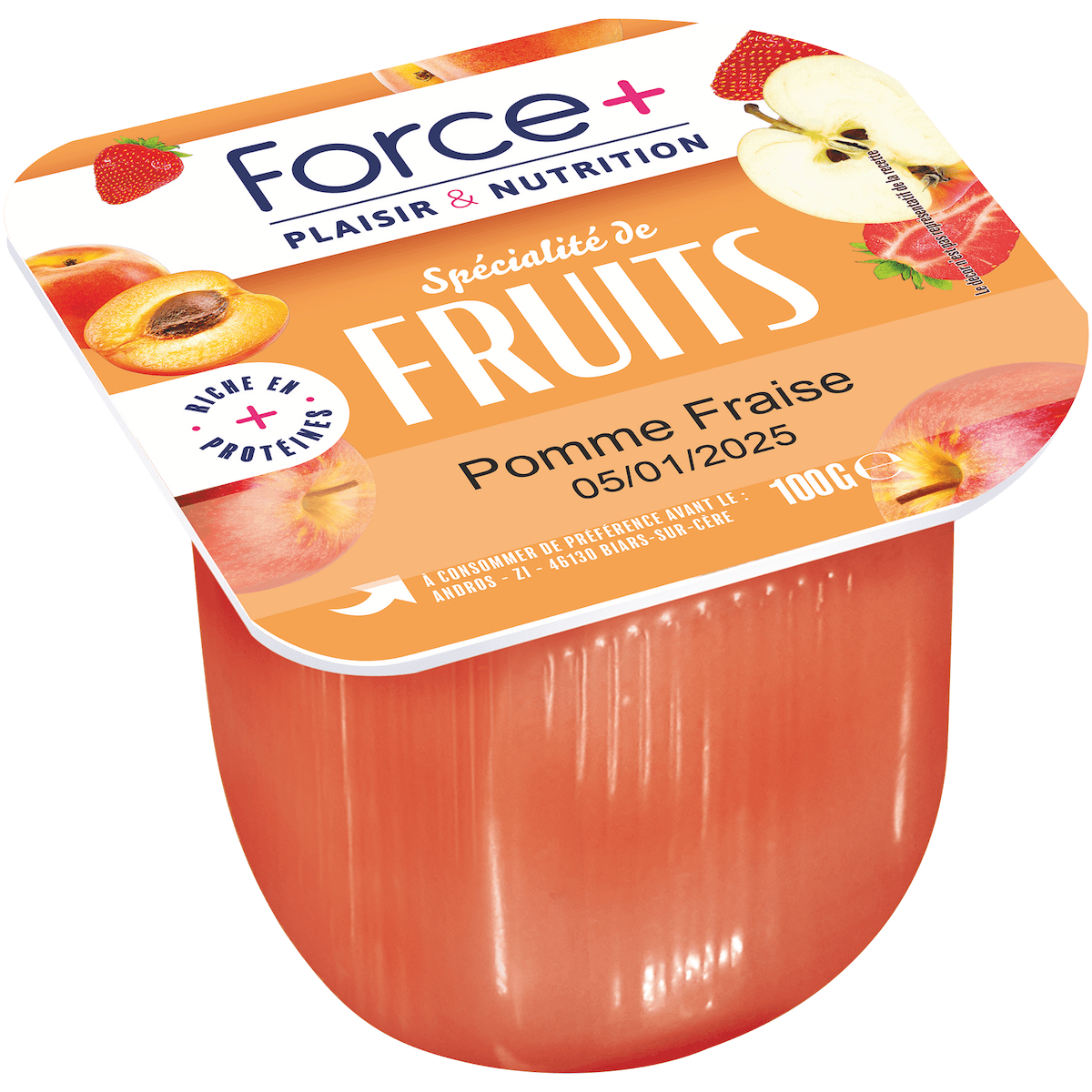 SPÉCIALITÉ DE POMME ET FRAISE RICHE EN PROTÉINES POT UNITAIRE 72 X 100G