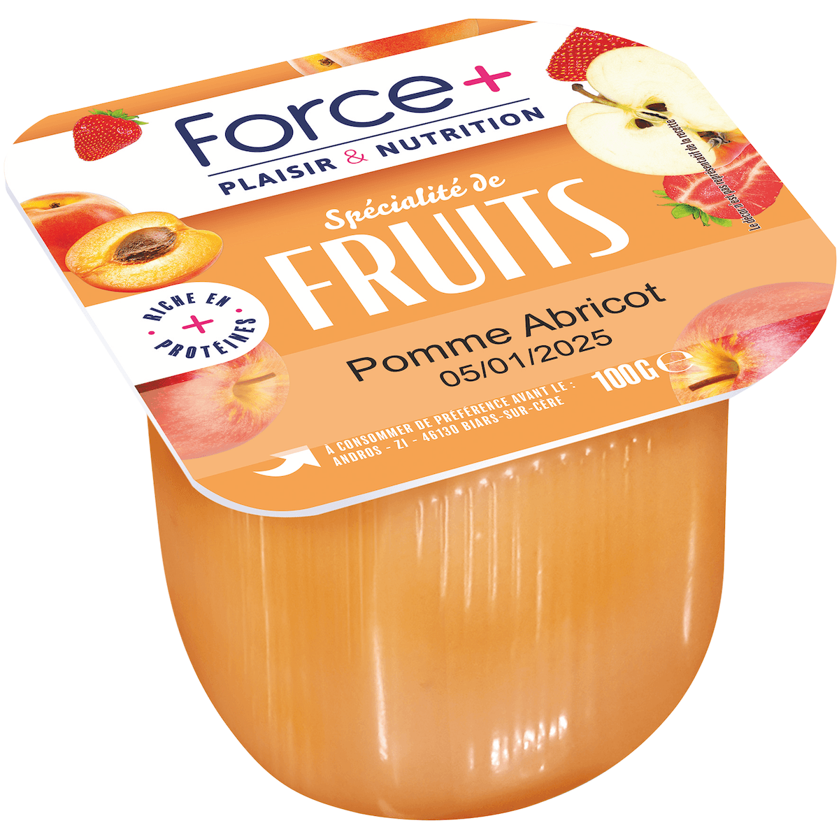 SPÉCIALITÉ DE POMME ET ABRICOT RICHE EN PROTÉINES POT UNITAIRE 72 X 100G