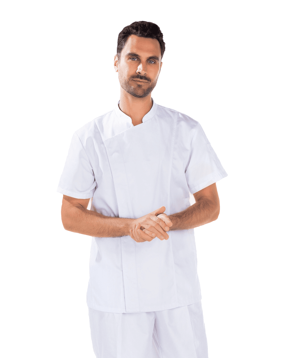 VESTE DE CUISINE SATIN 50/50 BLANC MAILLE BLANCHE