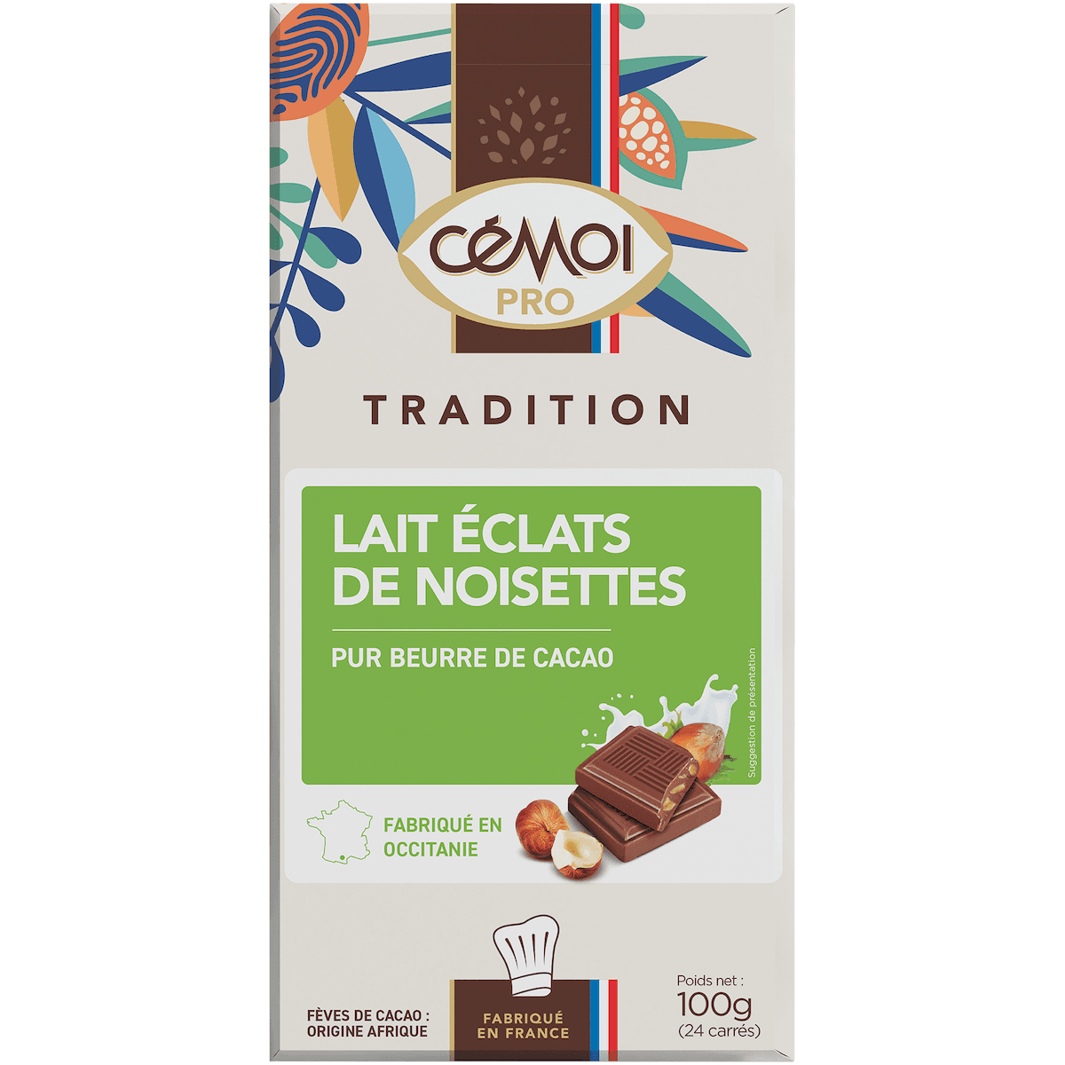TABLETTE DEGUSTATION - CHOCOLAT AU LAIT ET ECLATS DE NOISETTES - 100G