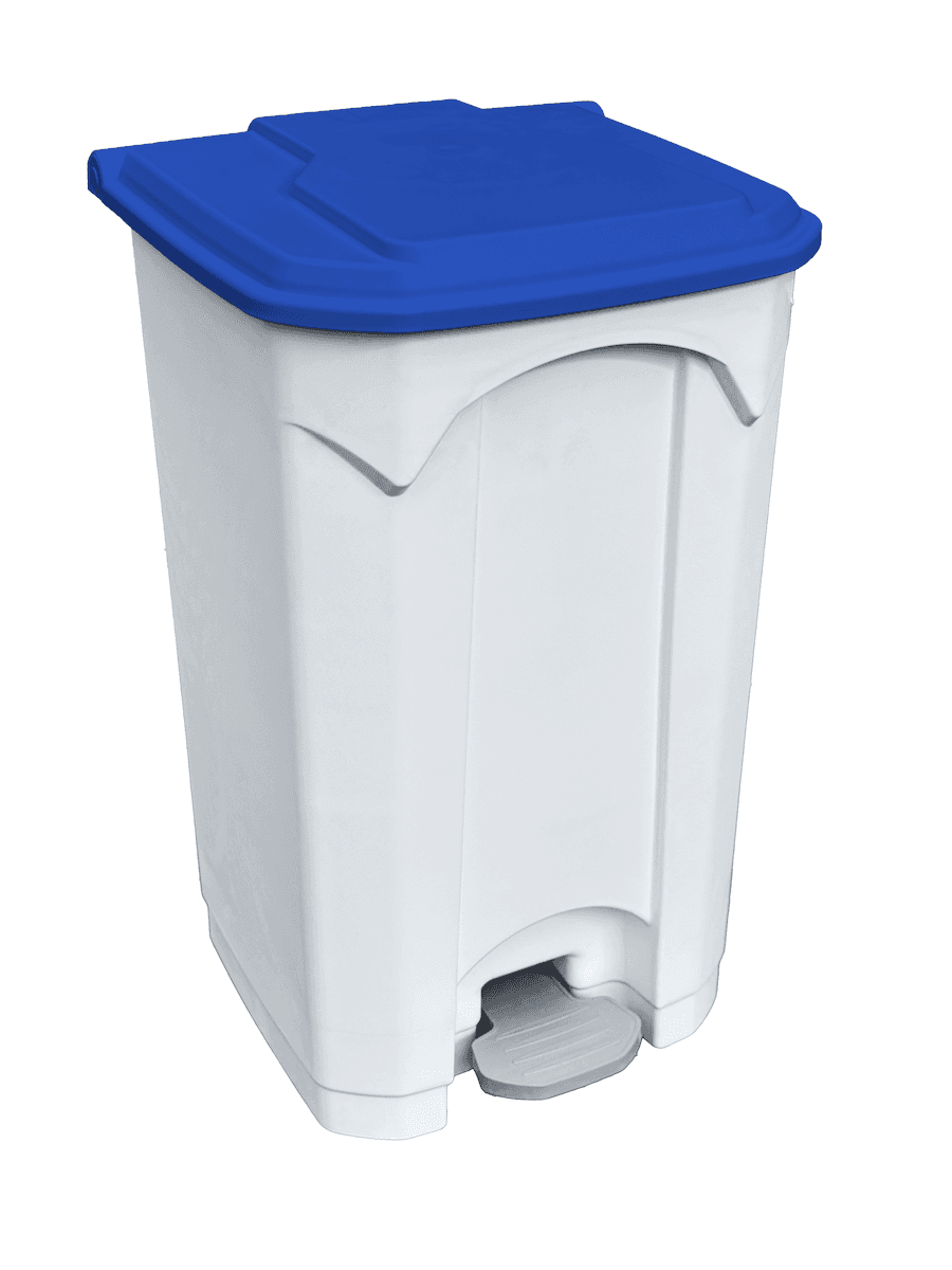 POUBELLE PEDALE STRONGLY 45L BLANCHE + COUVERCLE BLEU NON ASSEMBLEE