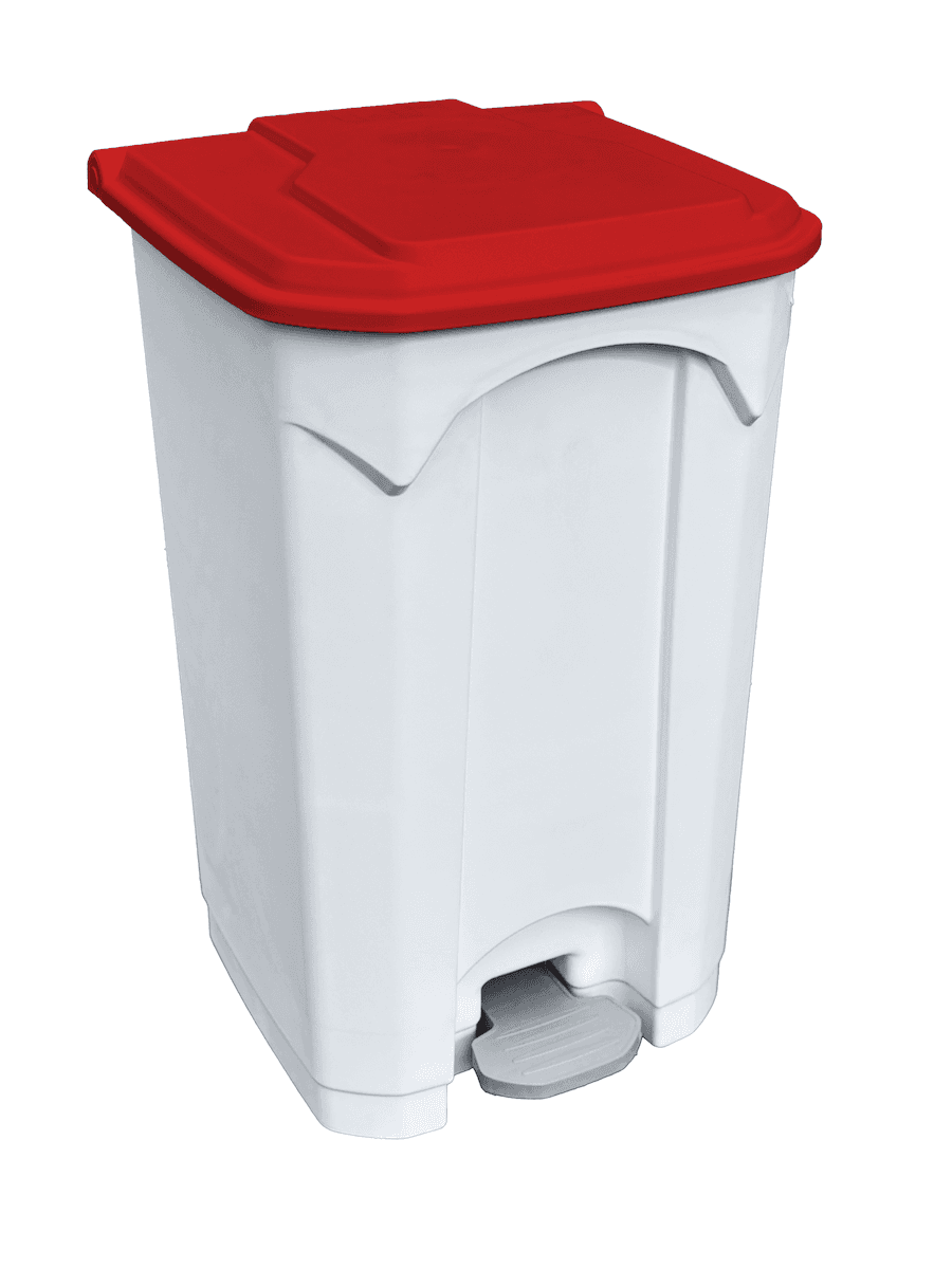 POUBELLE PEDALE STRONGLY 45L BLANCHE + COUVERCLE ROUGE NON ASSEMBLEE