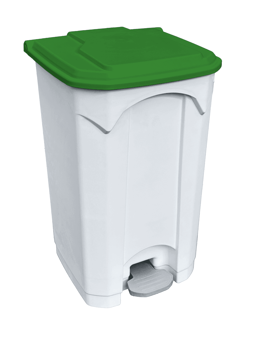POUBELLE PEDALE STRONGLY 45L BLANCHE + COUVERCLE VERT NON ASSEMBLEE