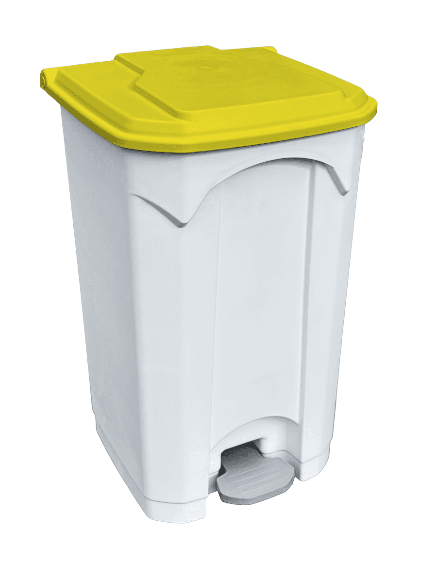 POUBELLE PEDALE STRONGLY 45L BLANCHE + COUVERCLE JAUNE NON ASSEMBLEE
