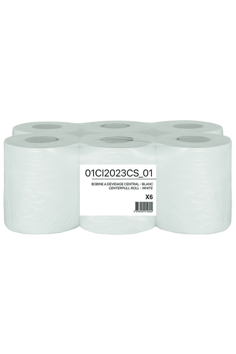 BOBINE BLANCHE 450 FMTS 2 PLIS COLLES 17X17CM 6 BOBINES/COLIS
