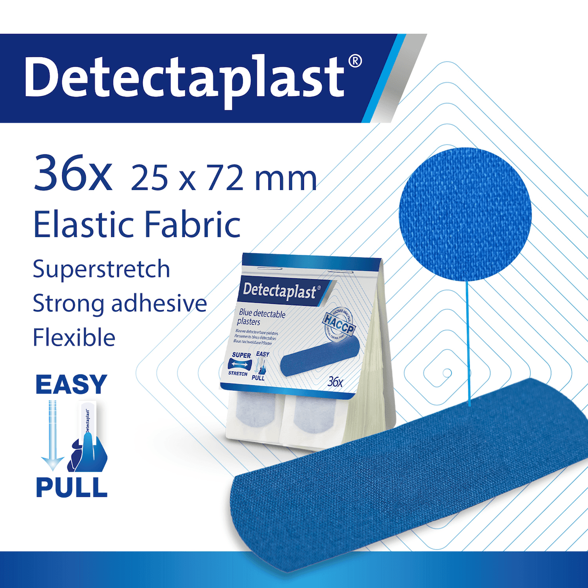 BOITE DE 5 RECHARGES DE 36 PANSEMENTS BLEUS TISSU ELASTIQUE