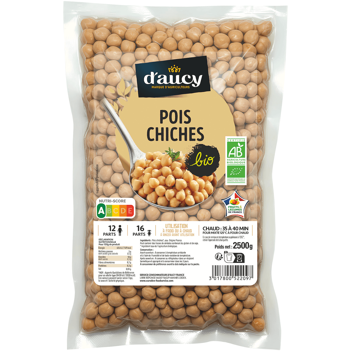 POIS CHICHES BIO POCHE DE 2,5 KG