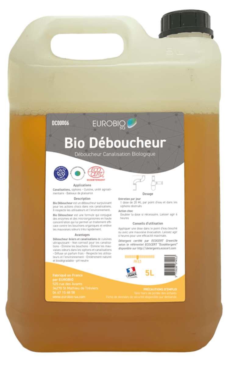 DÉBOUCHEUR CANALISATION BIOLOGIQUE CUISINE - BIDON DE 5L + DOSEUR