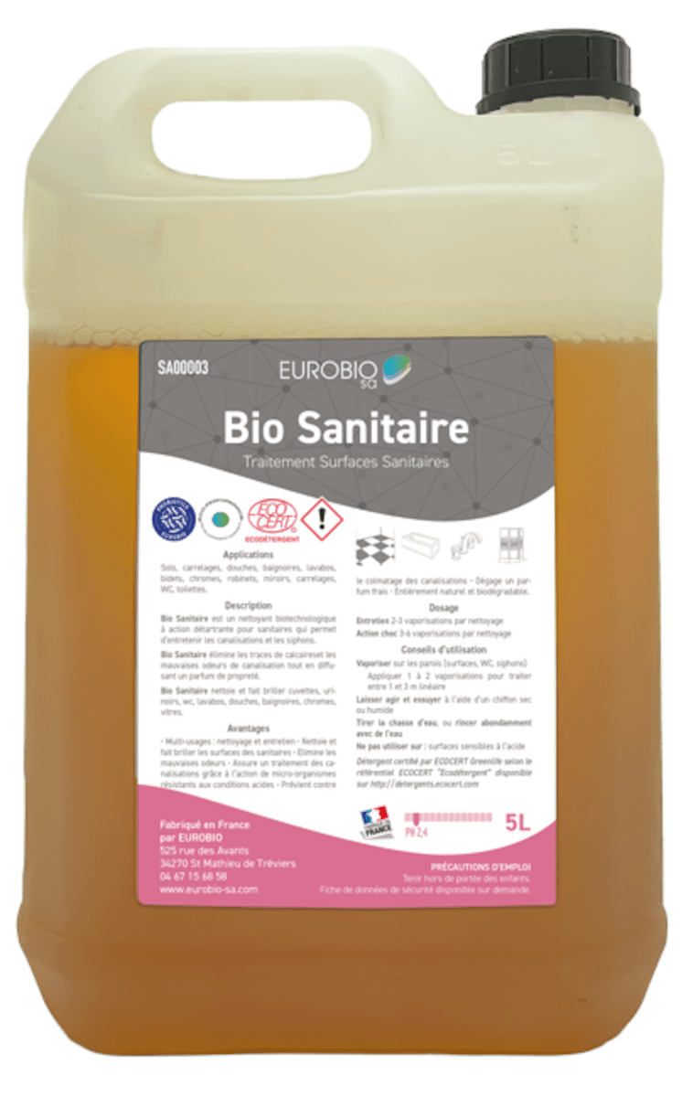 DETARTRANT SURFACES SANITAIRES PH 2,4 ECOCERT - BIDON DE 5L + BOUCHON DOSEUR